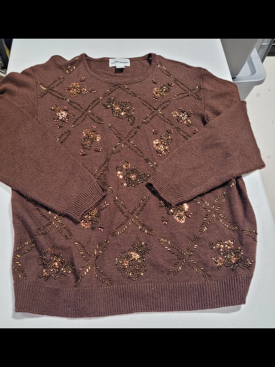 Alfred Dunner Sweaters - Alfred Dunner Brown Sequin Floral Crewneck Sweater